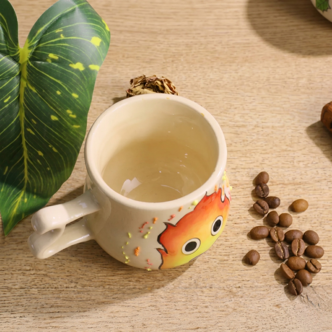 Handmade Calcifer Ceramic Mug – Personalized Pottery Gift for Studio Ghibli Fans
