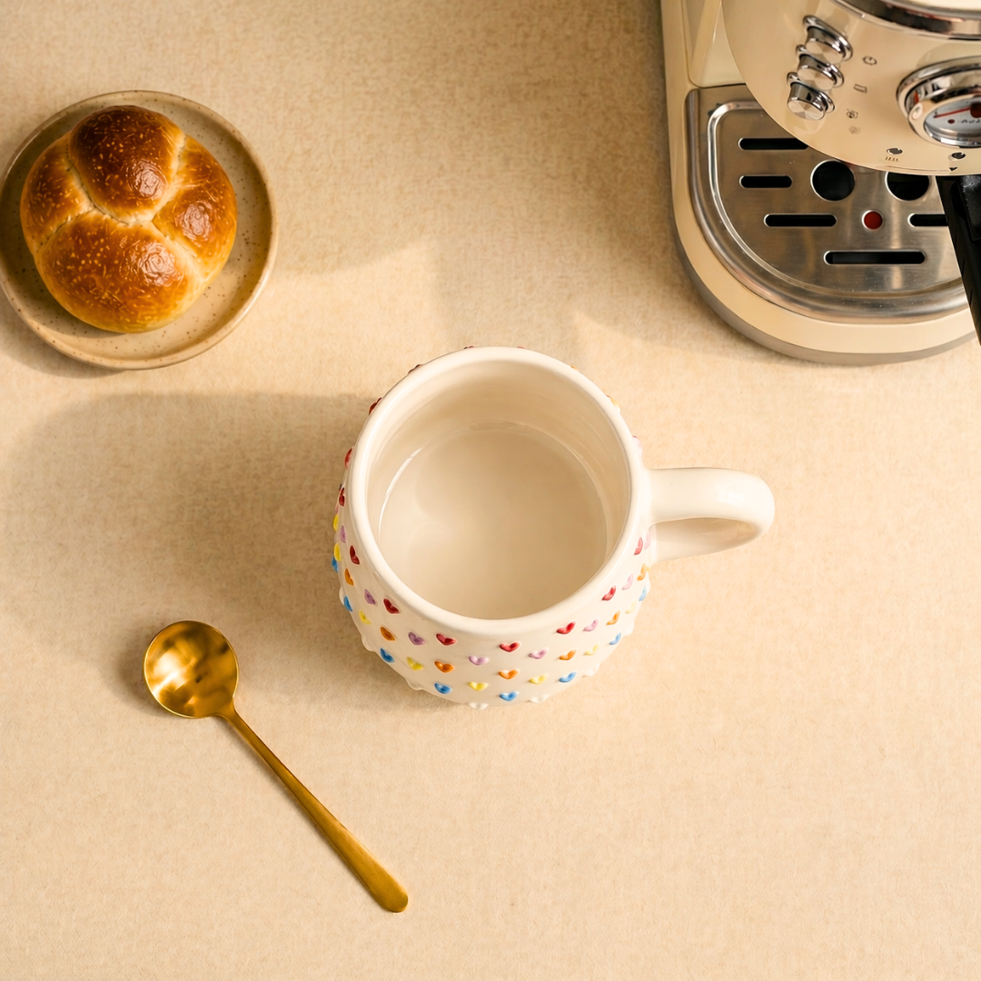 Cute Handmade 3D Heart Mug – Personalized Ceramic Coffee Cup for Coffee Lovers