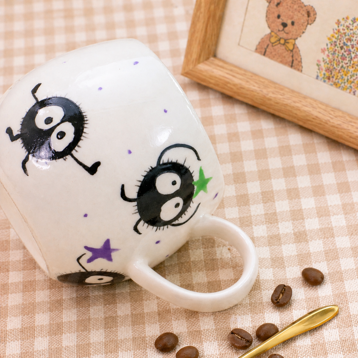 Hand-Painted Soot Sprites Coffee Mug, Cute Ceramic Anime Cup