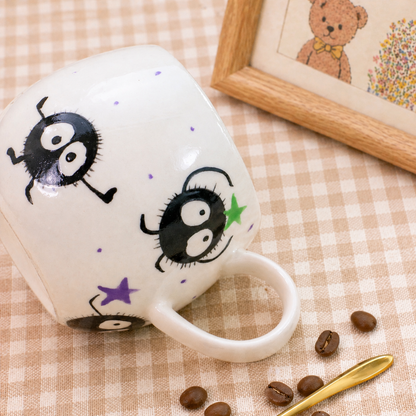 Hand-Painted Soot Sprites Coffee Mug, Cute Ceramic Anime Cup