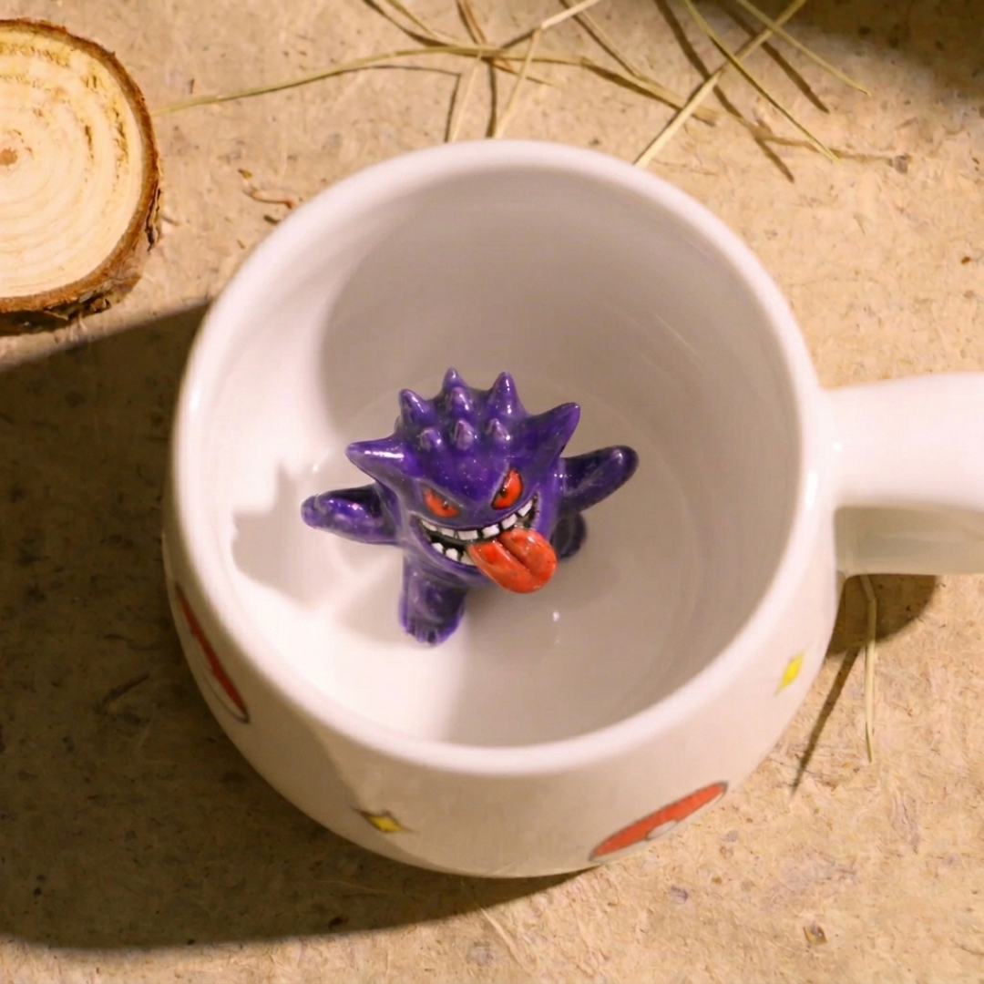 Custom Pokémon-Inspired Mug, Handmade Ceramic Coffee Cup with Surprise Character Inside