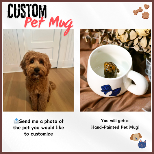 Custom Ceramic Pet Mug, 9Oz Handmade Personalized Coffee Mug with Dog or Cat Figurine