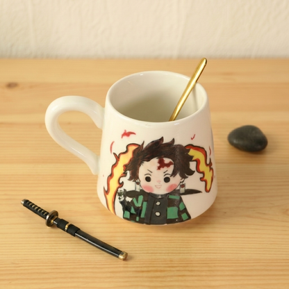 Demon-Slayer Kamado Tanjirou Ceramic Mugs, Personalized Pottery Cup for Anime Lovers