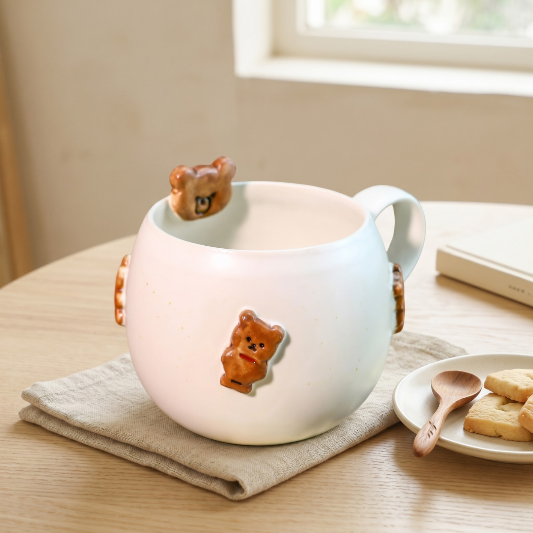 Handmade 3D Bear Mug – Cute Ceramic Coffee Cup with Adorable Bear Accents