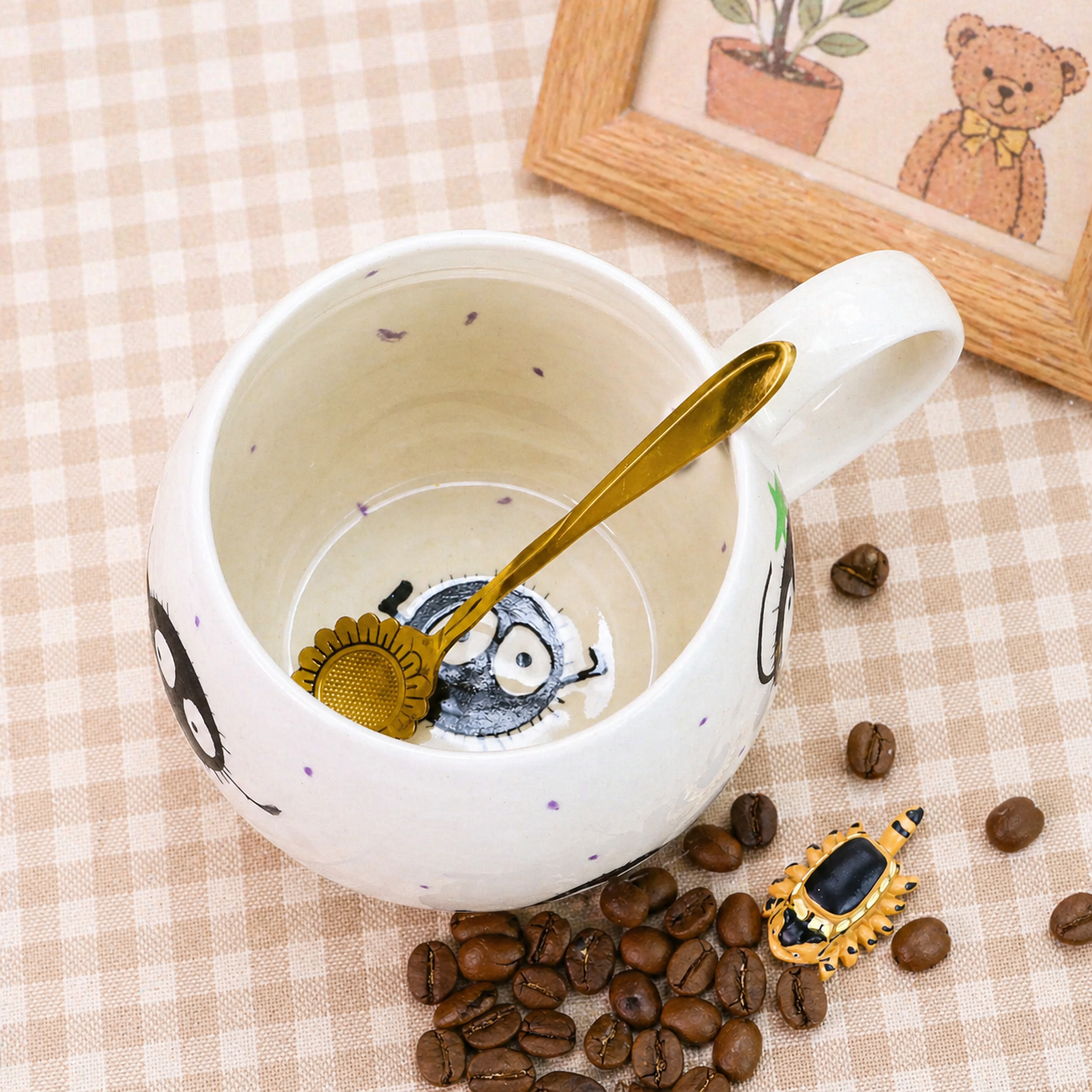 Hand-Painted Soot Sprites Coffee Mug, Cute Ceramic Anime Cup