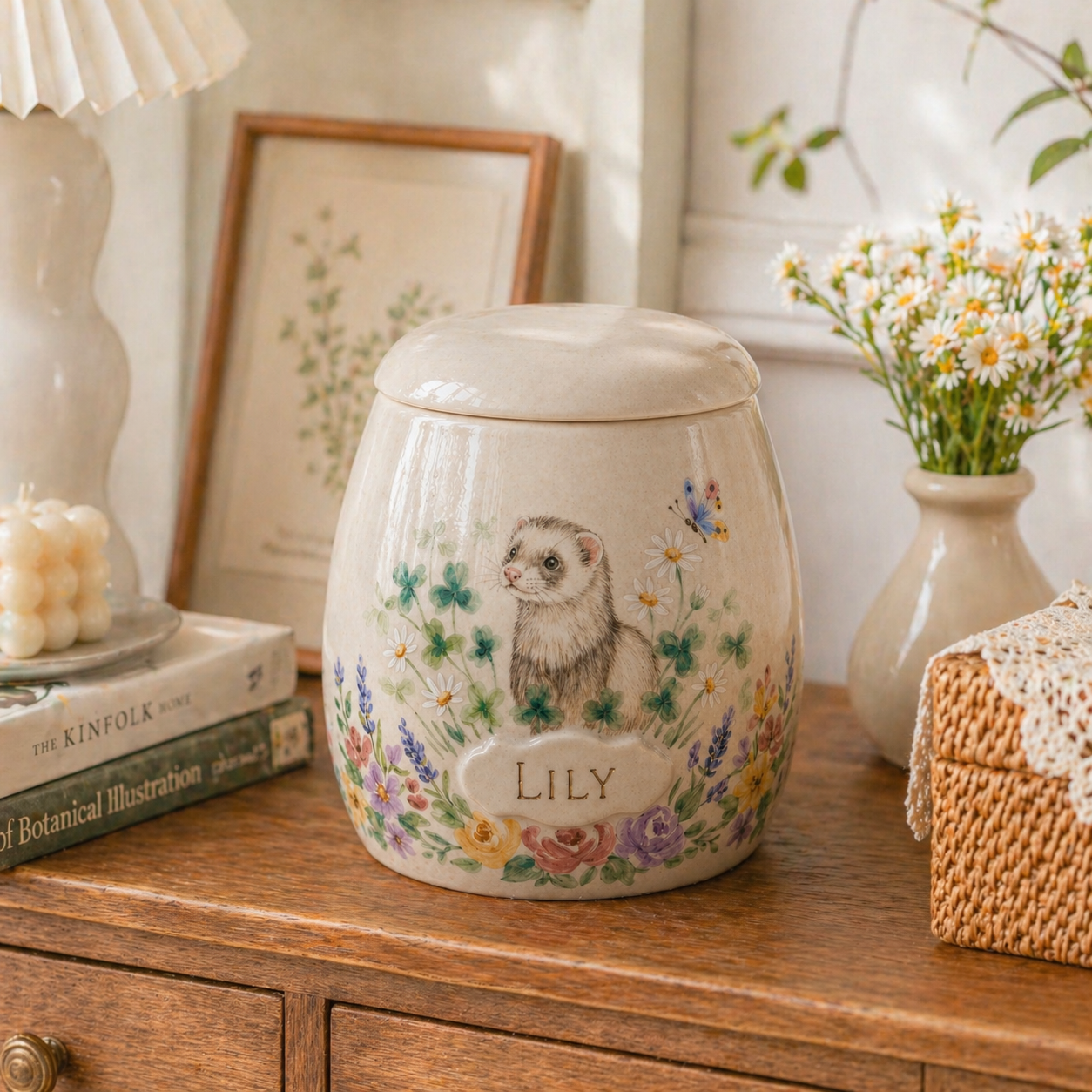 Custom Pet Portrait Ceramic Memorial Urn – Handmade Pet Ashes Keepsake