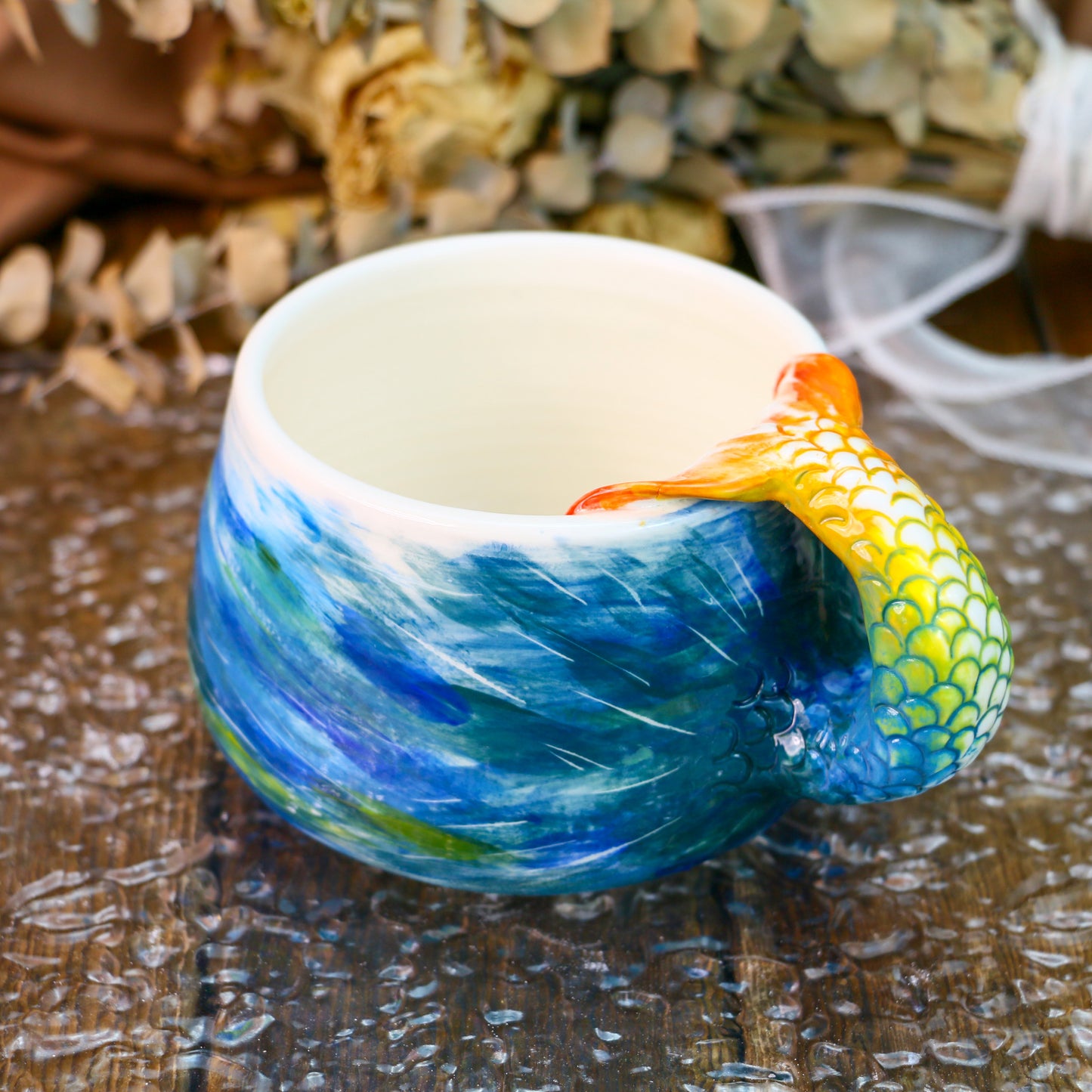 Mystic Mermaid Ceramic Mug with Handmade 3D Mermaid Tail Handle