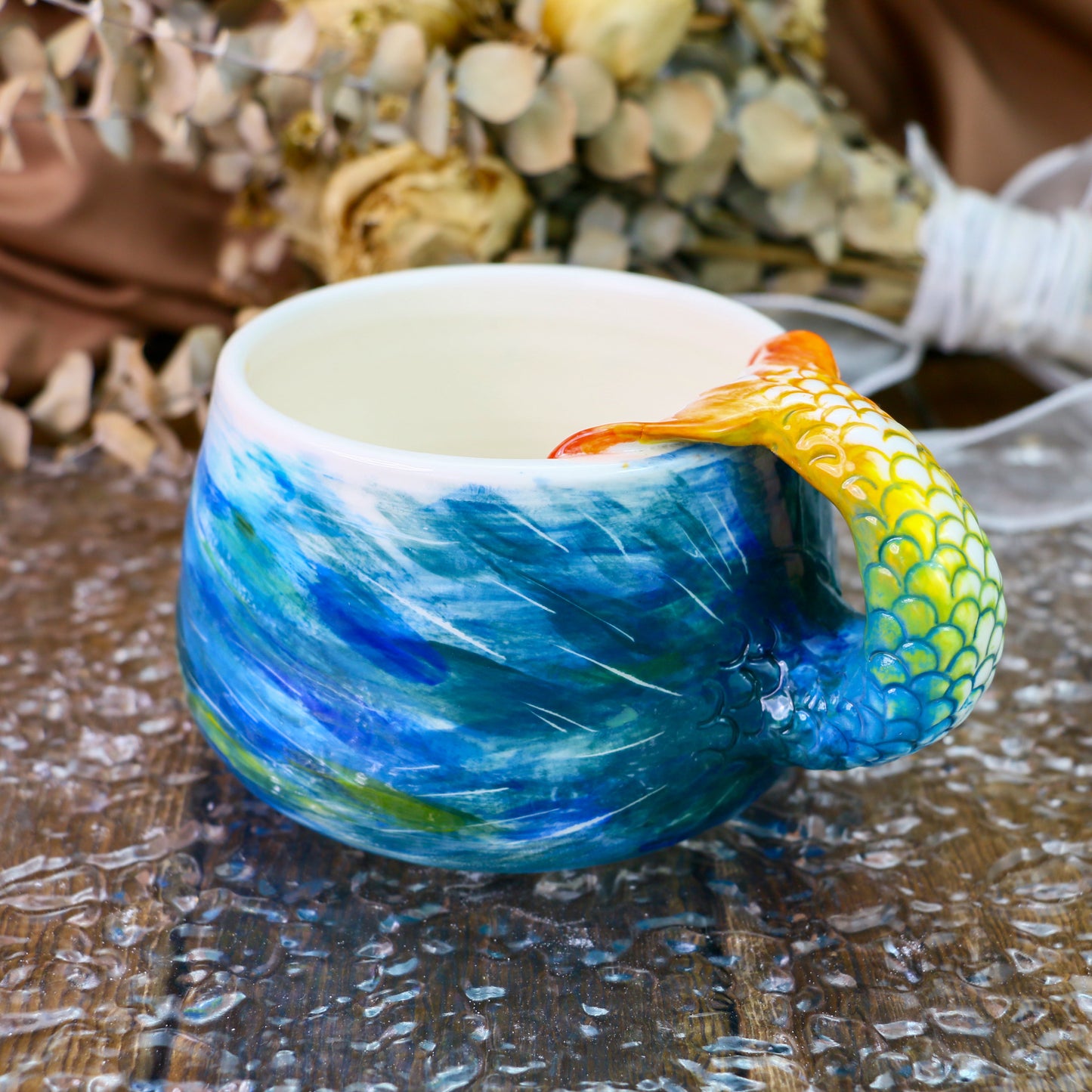 Mystic Mermaid Ceramic Mug with Handmade 3D Mermaid Tail Handle