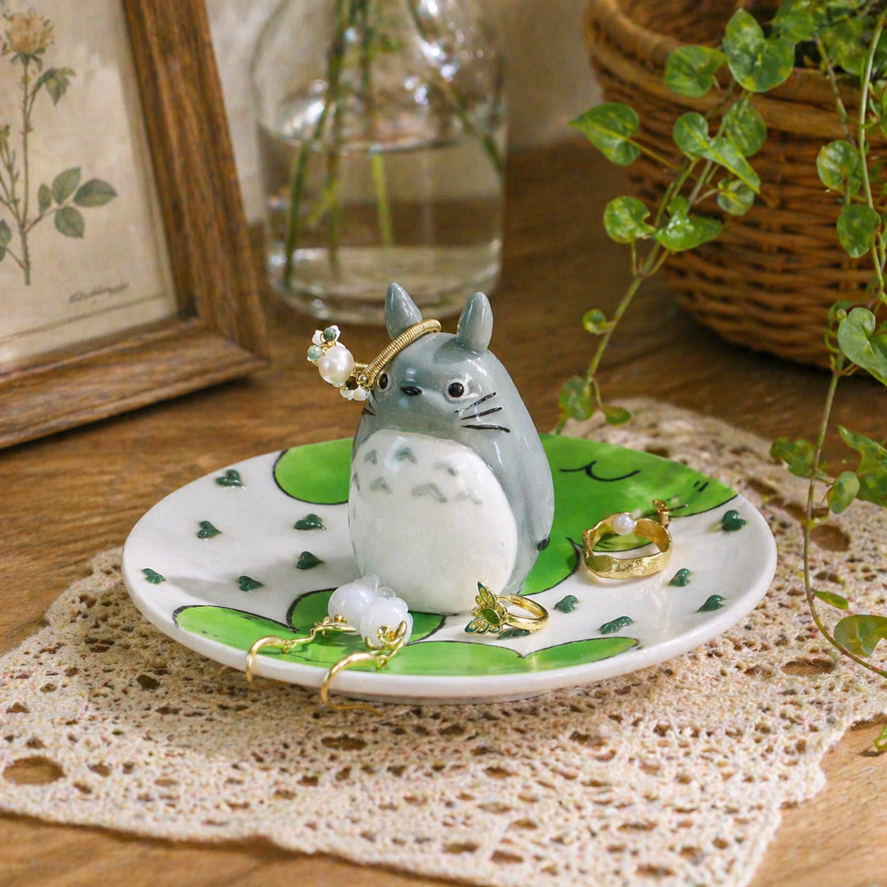 Kawaii Totoro Ceramic Ring Dish – Handmade Jewelry Tray & Gift for Ghibli Fans