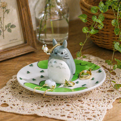 Kawaii Totoro Ceramic Ring Dish – Handmade Jewelry Tray & Gift for Ghibli Fans