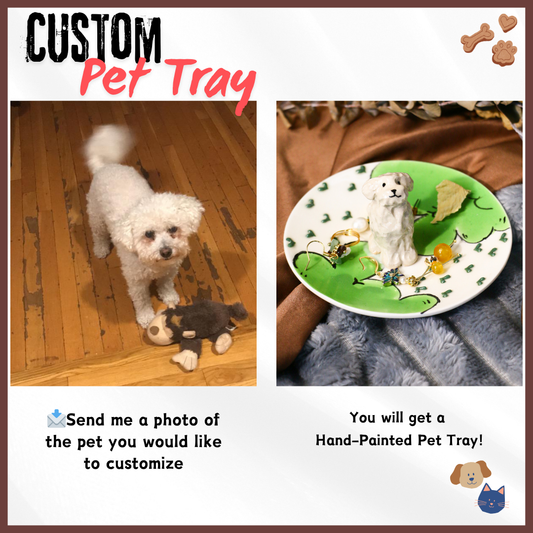 Custom Dog Ceramic Ring Dish, Personalized Handmade Pet Jewel Holder Tray