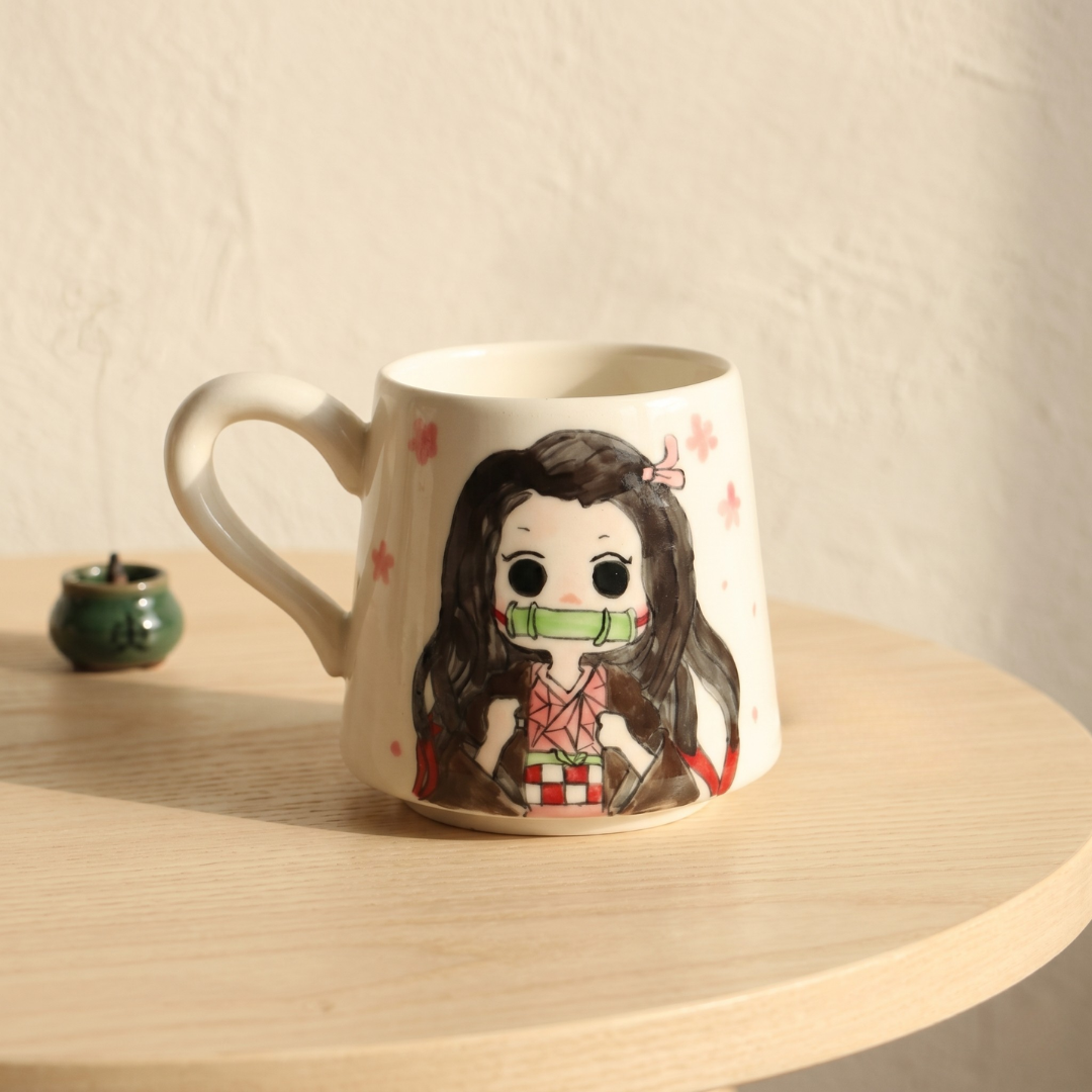 Demon-Slayer Ceramic Mugs Handpainted, Personalized Ceramic Cup for Anime Lovers