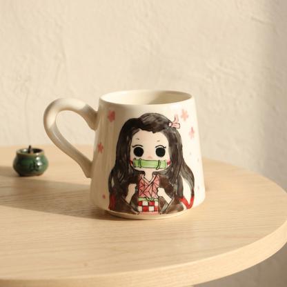 Demon-Slayer Ceramic Mugs Handpainted, Personalized Ceramic Cup for Anime Lovers