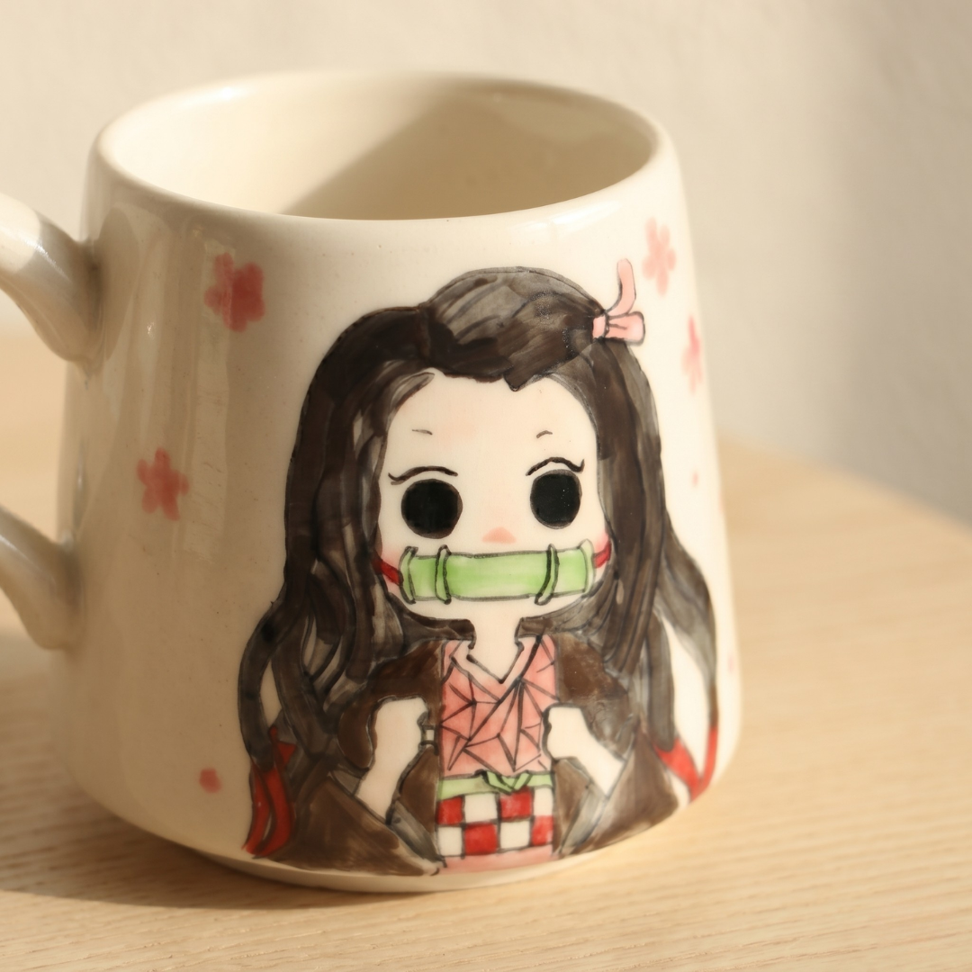 Demon-Slayer Ceramic Mugs Handpainted, Personalized Ceramic Cup for Anime Lovers
