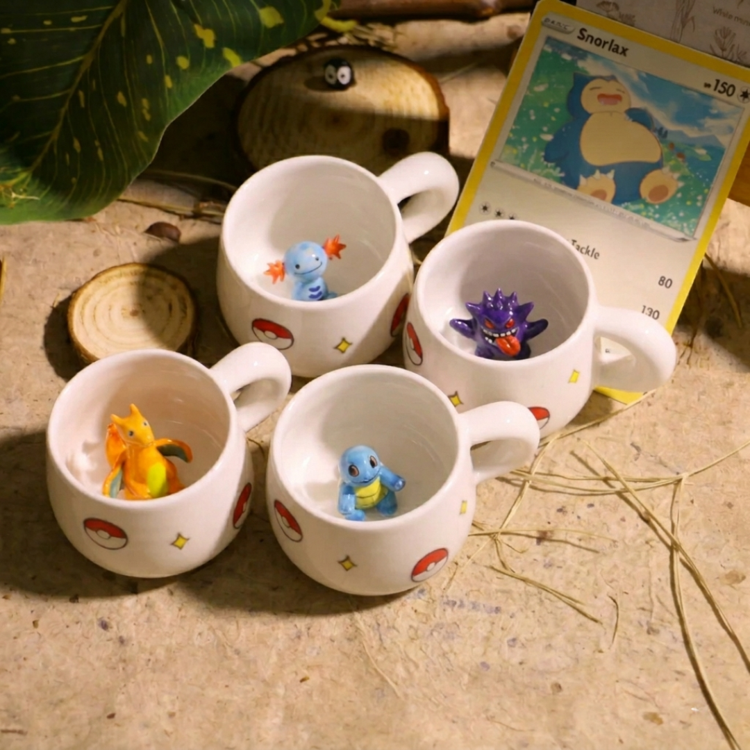 Custom Pokémon-Inspired Mug, Handmade Ceramic Coffee Cup with Surprise Character Inside