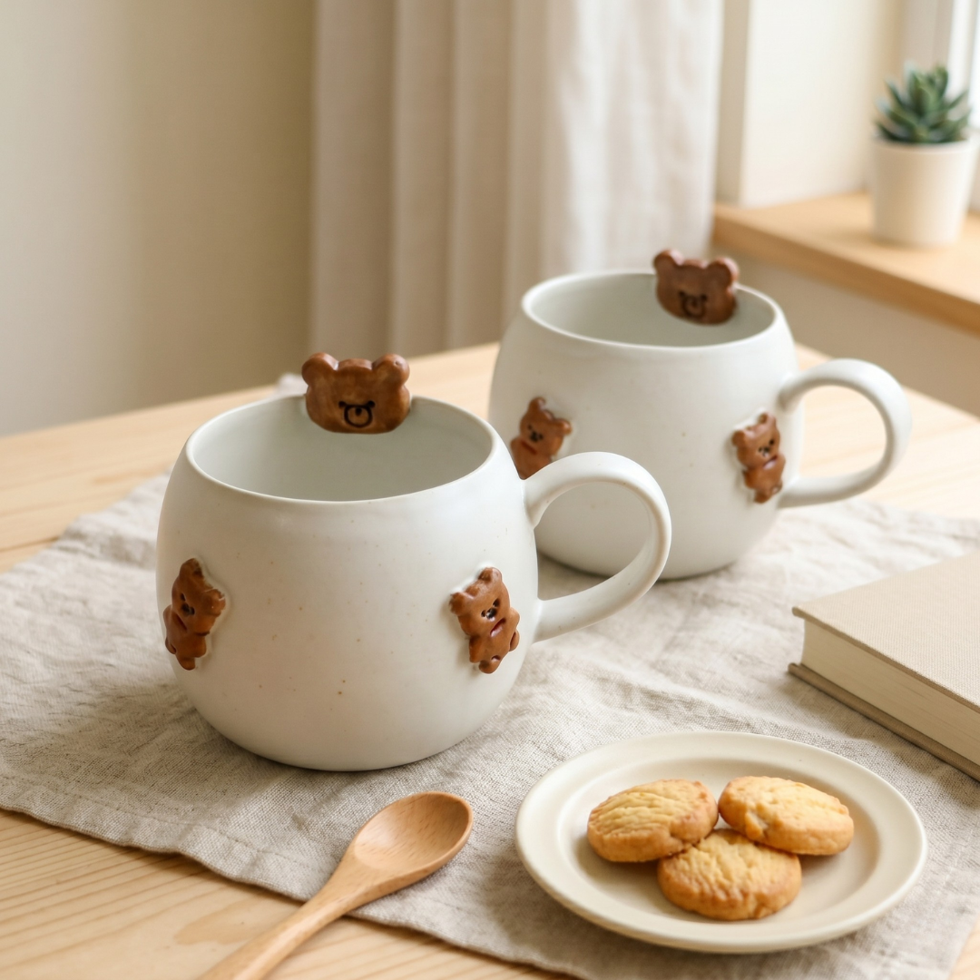 Handmade 3D Bear Mug – Cute Ceramic Coffee Cup with Adorable Bear Accents