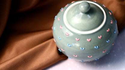 Handmade Round 3D Heart Ceramic Pet Urn, Custom Pottery Keepsake Urn For Ashes