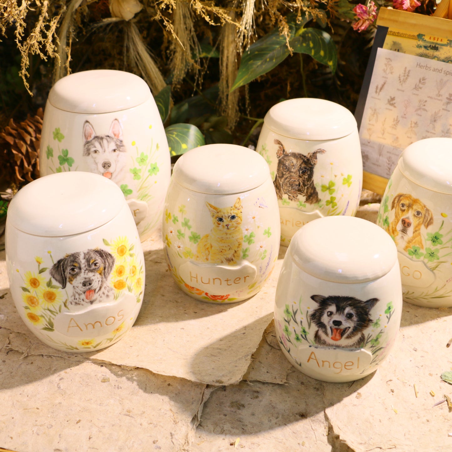 Custom Pet Portrait Ceramic Memorial Urn – Handmade Pet Ashes Keepsake