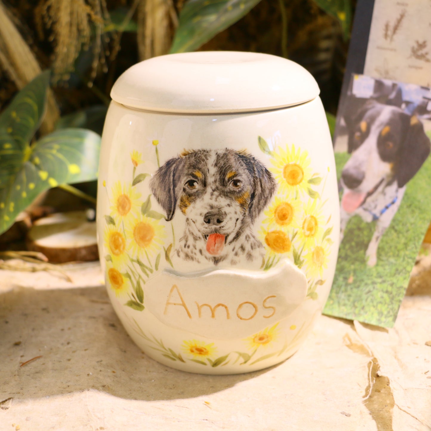 Custom Pet Portrait Ceramic Memorial Urn – Handmade Pet Ashes Keepsake