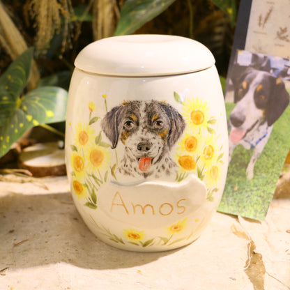 Custom Pet Portrait Ceramic Memorial Urn – Handmade Pet Ashes Keepsake