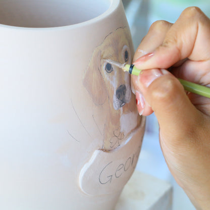 Custom Pet Portrait Ceramic Memorial Urn – Handmade Pet Ashes Keepsake