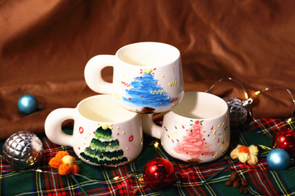 Cute Handmade Ceramic Mug – Hand-Painted Christmas Tree Design