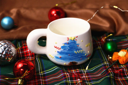 Cute Handmade Ceramic Mug – Hand-Painted Christmas Tree Design