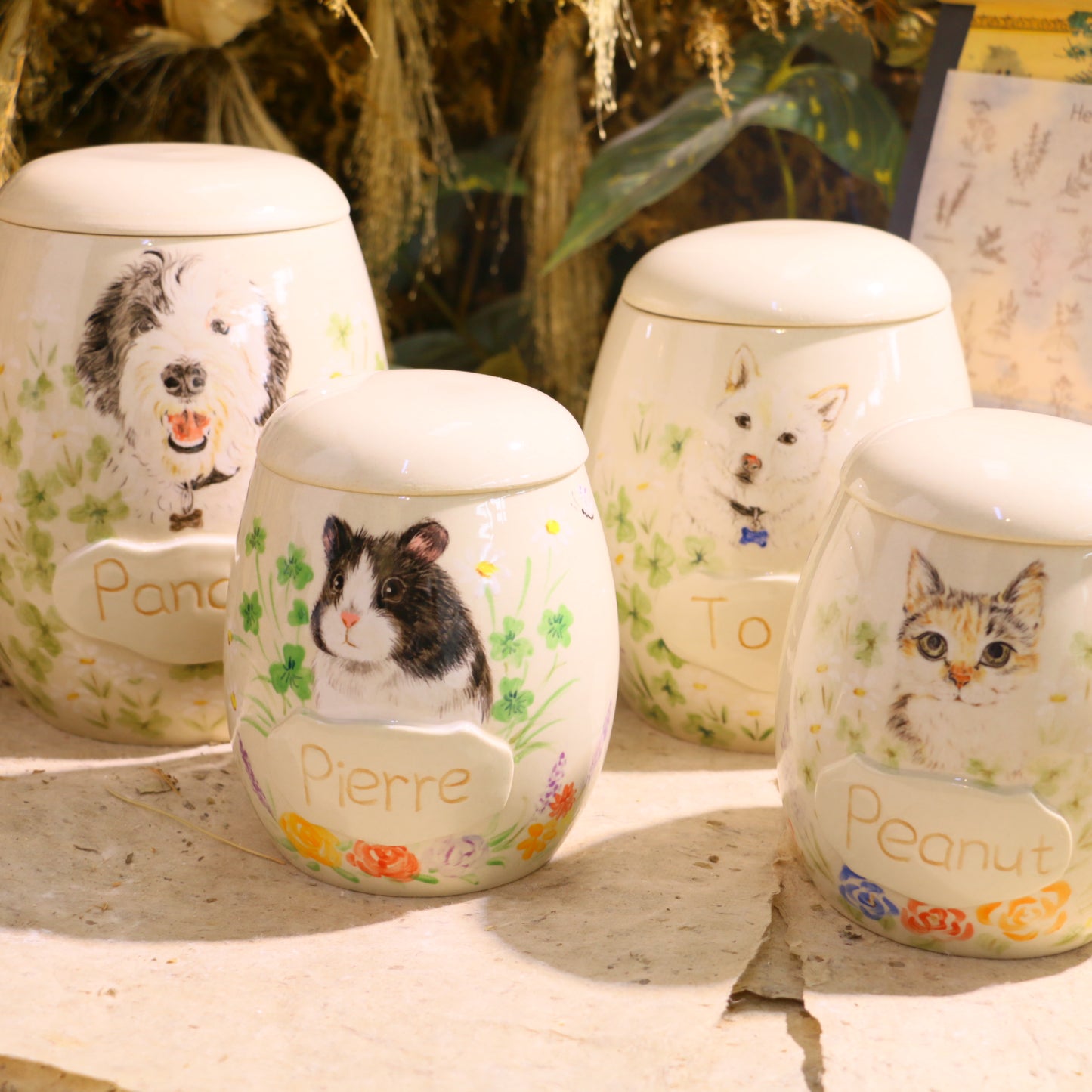 Custom Pet Portrait Ceramic Memorial Urn – Handmade Pet Ashes Keepsake