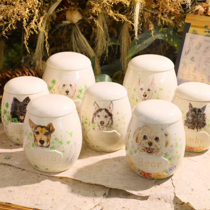 Custom Pet Portrait Ceramic Memorial Urn – Handmade Pet Ashes Keepsake