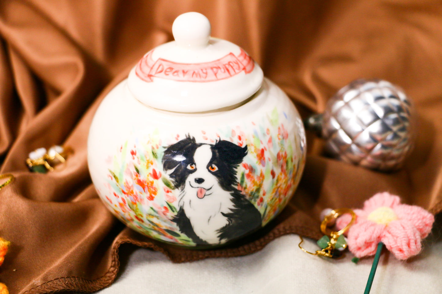 Custom Pet Ceramic Urn, Personalized Hand-painted Pet Portrait Urn for Memorial & Keepsake