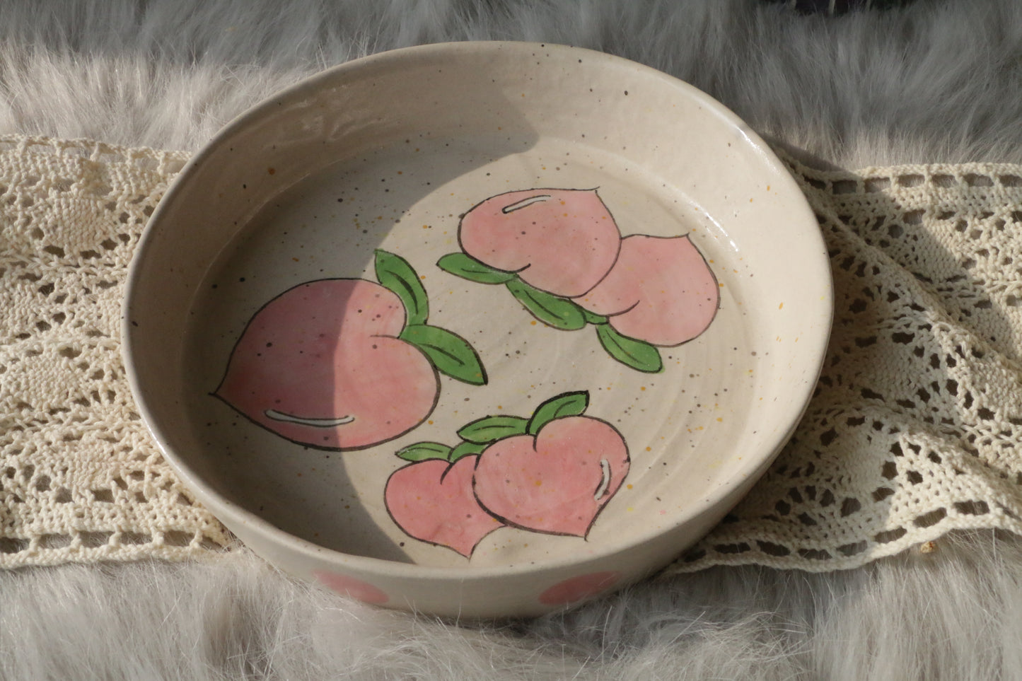 Handpainted Cherry&Peach Ceramic Dinner Plate, Handmade Personalized Pottery Dinnerware