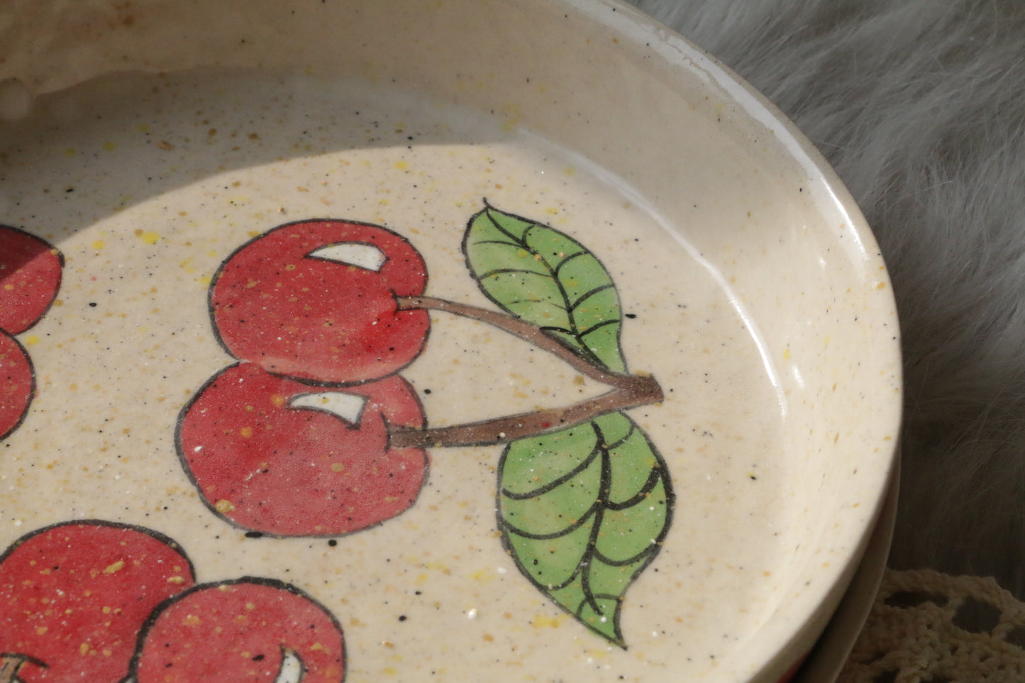 Handpainted Cherry&Peach Ceramic Dinner Plate, Handmade Personalized Pottery Dinnerware