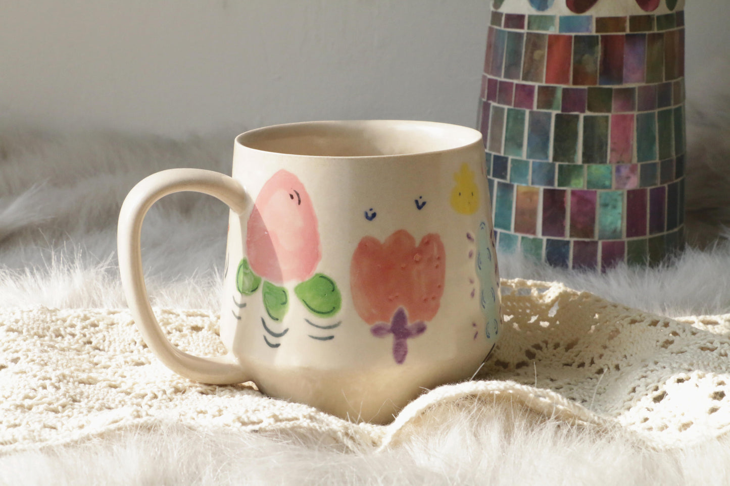 Retro Handpainted Floral Ceramic Mugs, Personalized Ceramic Cup for Coffee Lovers