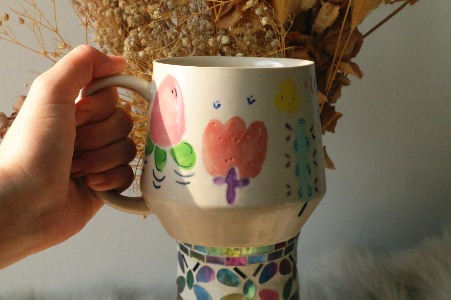Retro Handpainted Floral Ceramic Mugs, Personalized Ceramic Cup for Coffee Lovers