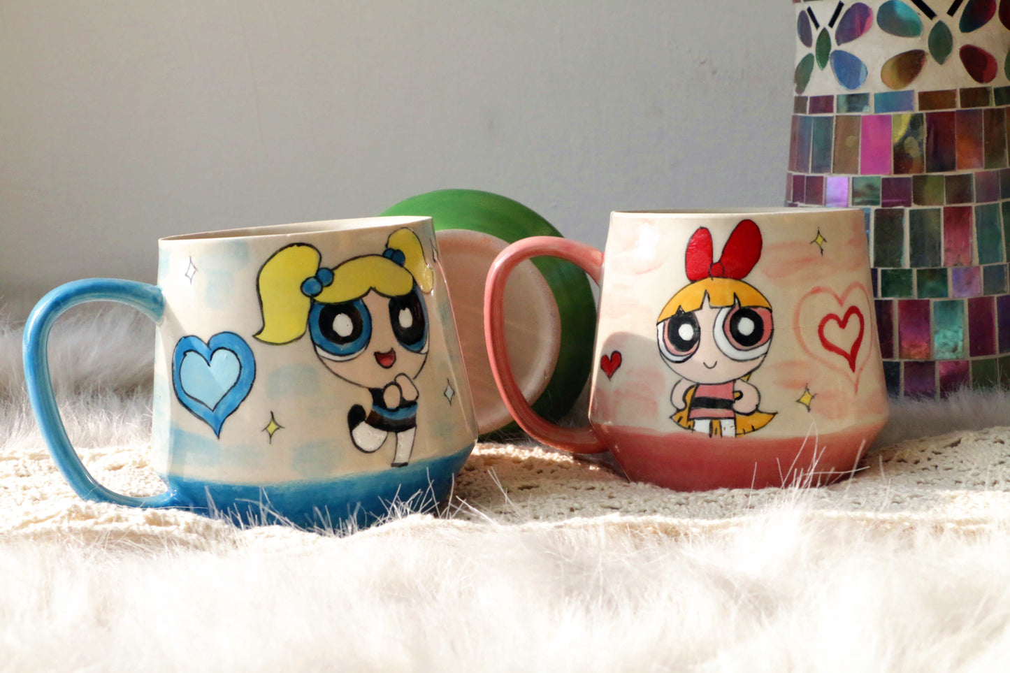 Powerpuff Girls Ceramic Mugs, Kawaii Handpainted Personalized Ceramic Cup for Anime Lovers