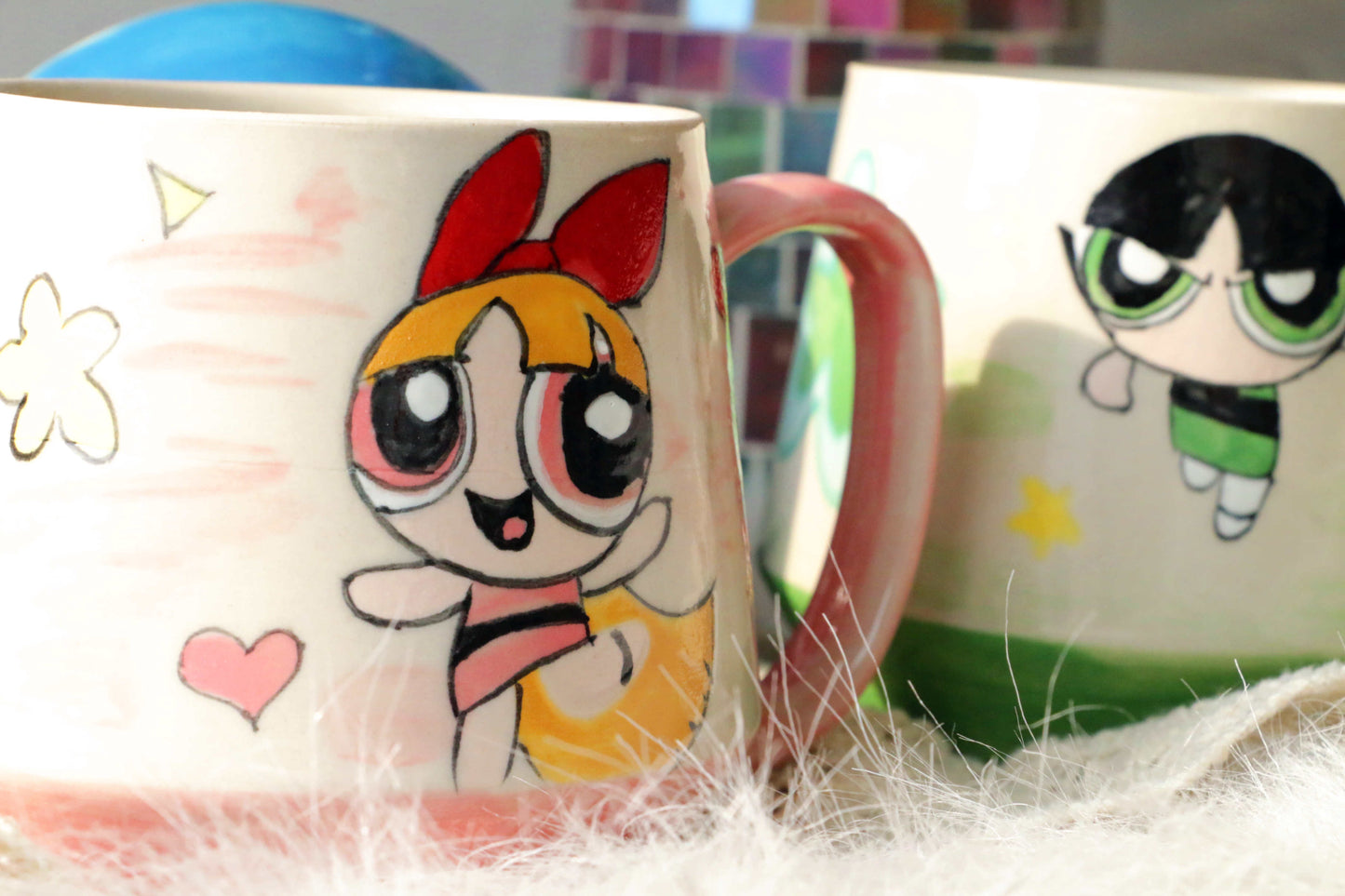 Powerpuff Girls Ceramic Mugs, Kawaii Handpainted Personalized Ceramic Cup for Anime Lovers