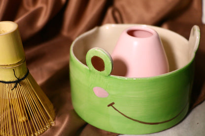 Cute Frog Ceramic Matcha Bowl Set, Custom Hand-painted Matcha Bowl