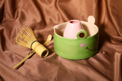 Cute Frog Ceramic Matcha Bowl Set, Custom Hand-painted Matcha Bowl