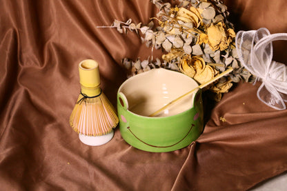 Cute Frog Ceramic Matcha Bowl Set, Custom Hand-painted Matcha Bowl