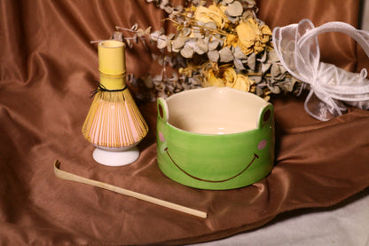 Cute Frog Ceramic Matcha Bowl Set, Custom Hand-painted Matcha Bowl