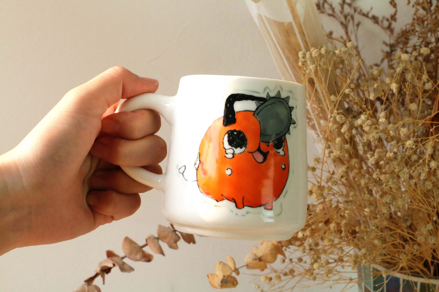 Chainsawman Ceramic Mugs Cute Handpainted, Personalized Ceramic Cup for Anime Lovers