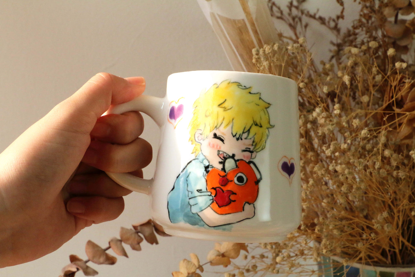 Chainsawman Ceramic Mugs Cute Handpainted, Personalized Ceramic Cup for Anime Lovers