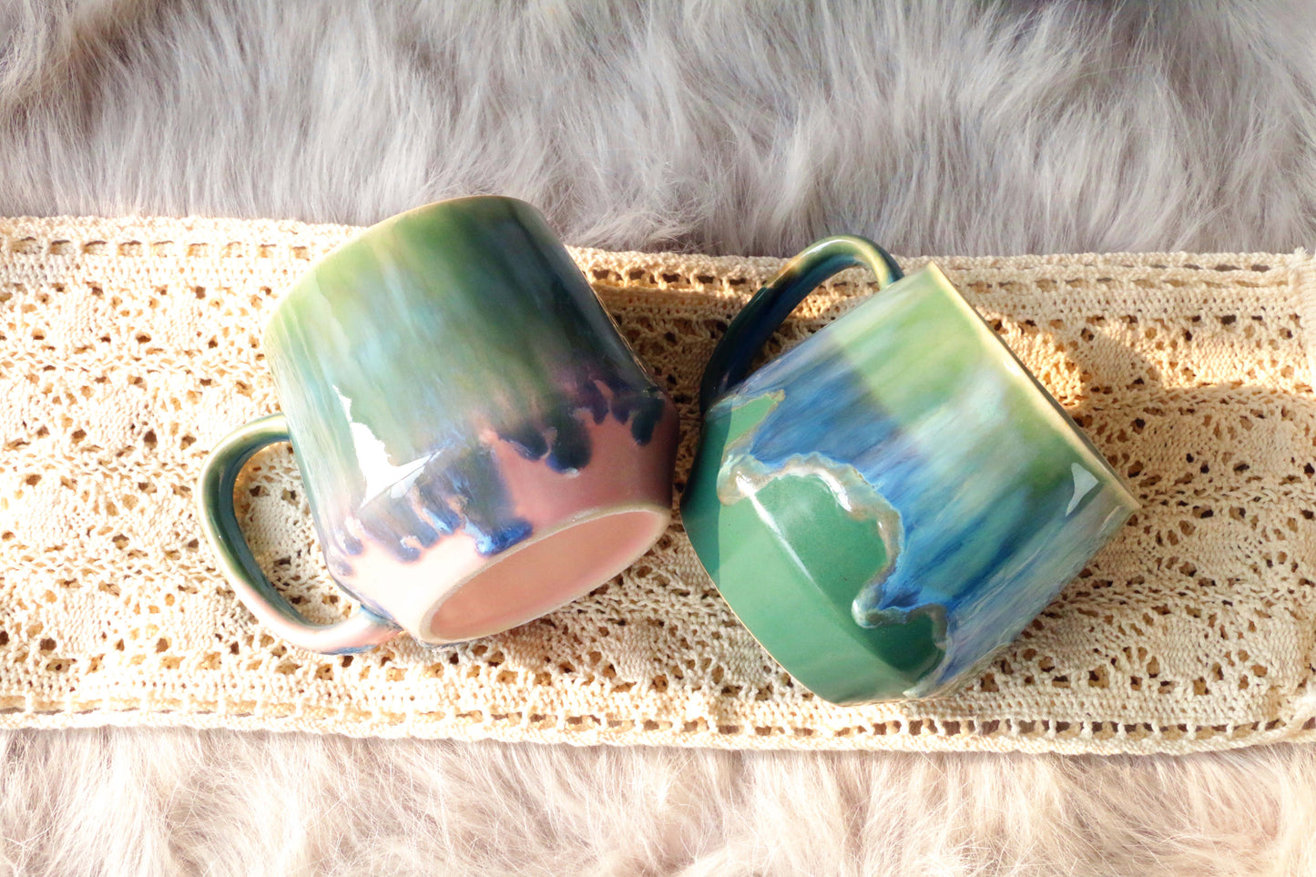 Colorful Ceramic Mug With Flowing Glaze, Personalized Handmade Pottery Mug