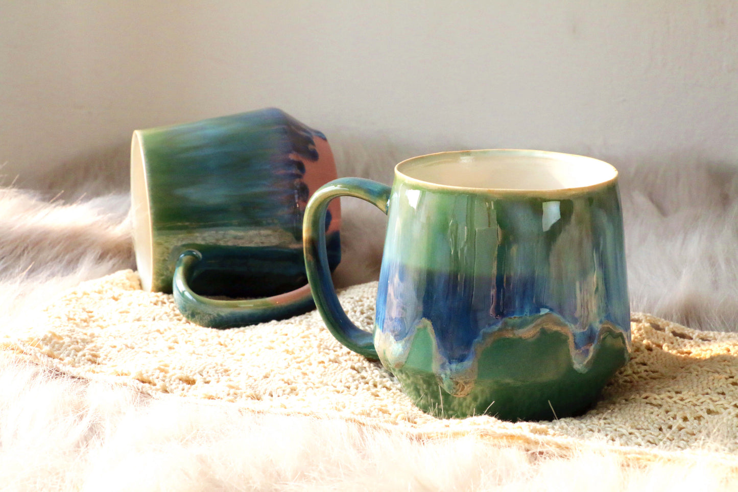 Colorful Ceramic Mug With Flowing Glaze, Personalized Handmade Pottery Mug