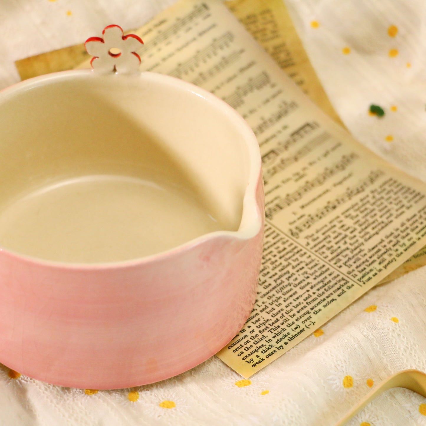 Handmade Pink Matcha Bowl Set, Cute Flower Ears for Matcha Lovers