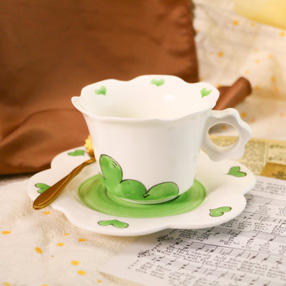 Cute Floral Design Ceramic Mug with Scalloped Saucer
