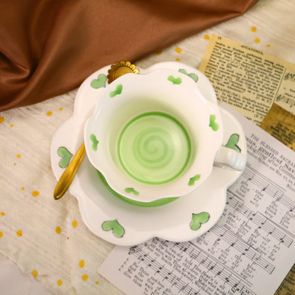 Cute Floral Design Ceramic Mug with Scalloped Saucer