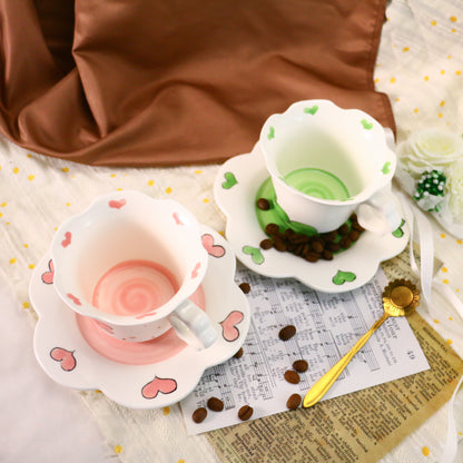 Cute Floral Design Ceramic Mug with Scalloped Saucer