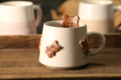 Handgefertigte 3D-Bären-Kaffeetasse – Einzigartige Keramik-Teetasse mit erhabenen Bärendetails