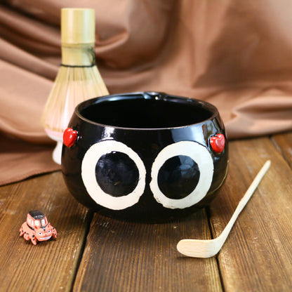 Handmade Soot Sprites 3D Heart Design Pet Urn, Personalized Ceramic Pet Keepsake Urn Ceramic Matcha Set, Handmade Matcha Bowl for Anime Lovers